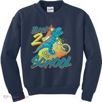 Funny Retro 80's 90's Back To 2 School TRex Dinosaur Bike Kids Sweatshirt thumb 0