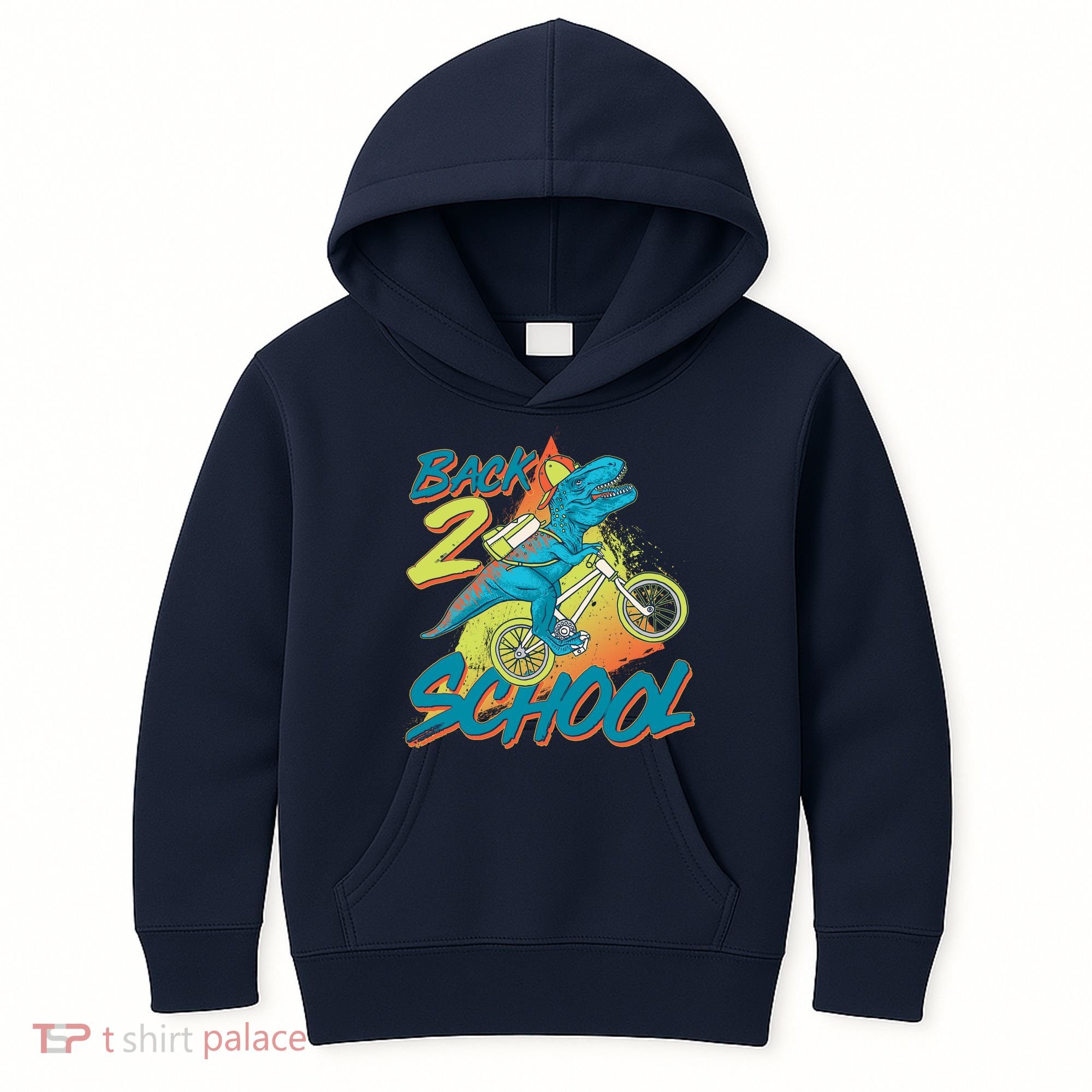 Funny Retro 80's 90's Back To 2 School TRex Dinosaur Bike Kids Hoodie