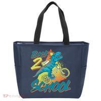 Funny Retro 80's 90's Back To 2 School TRex Dinosaur Bike Tote Bag thumb 0