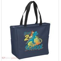 Funny Retro 80's 90's Back To 2 School TRex Dinosaur Bike Tote Bag thumb 2
