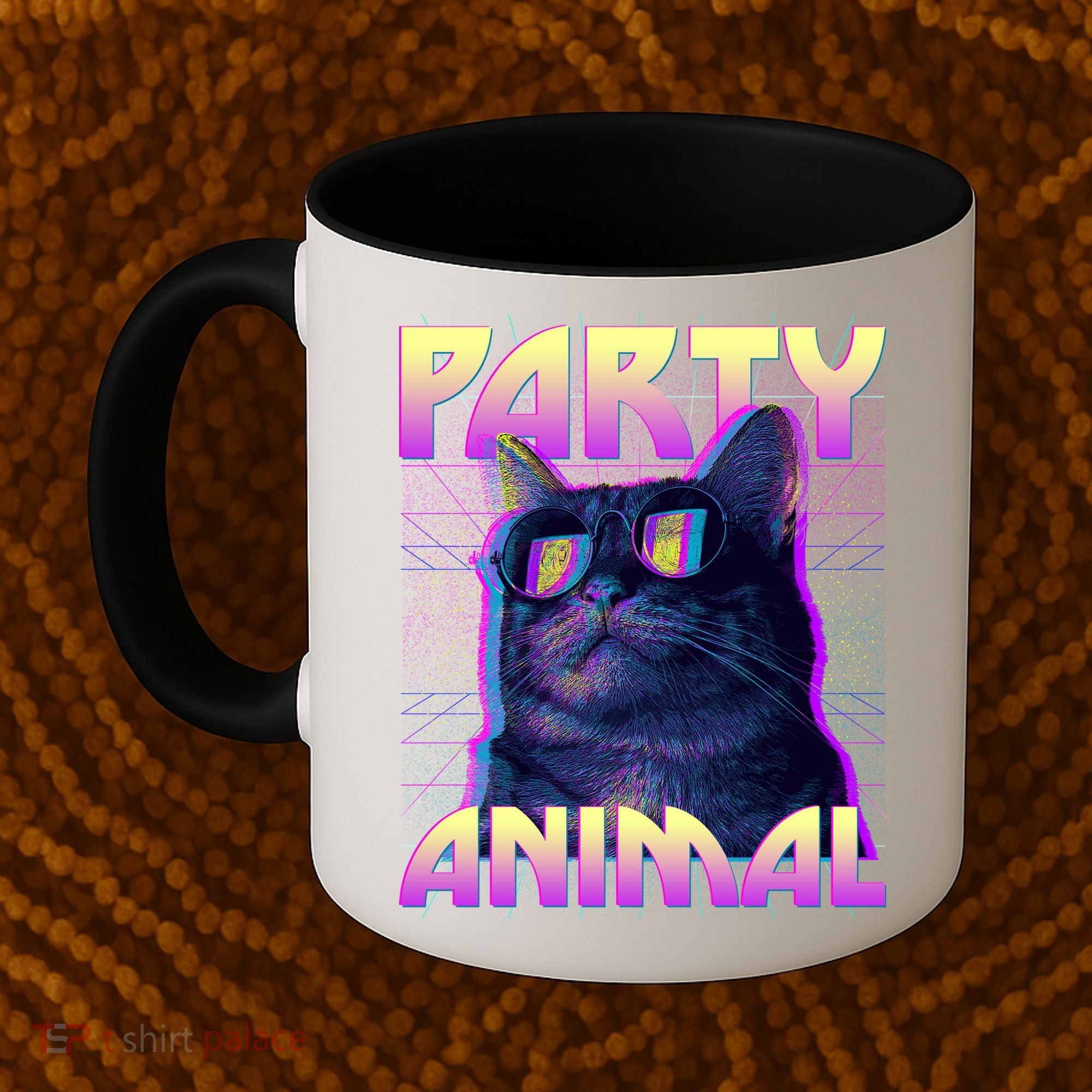 Funny Retro 80s Eighties Party Animal Cat Coffee Mug