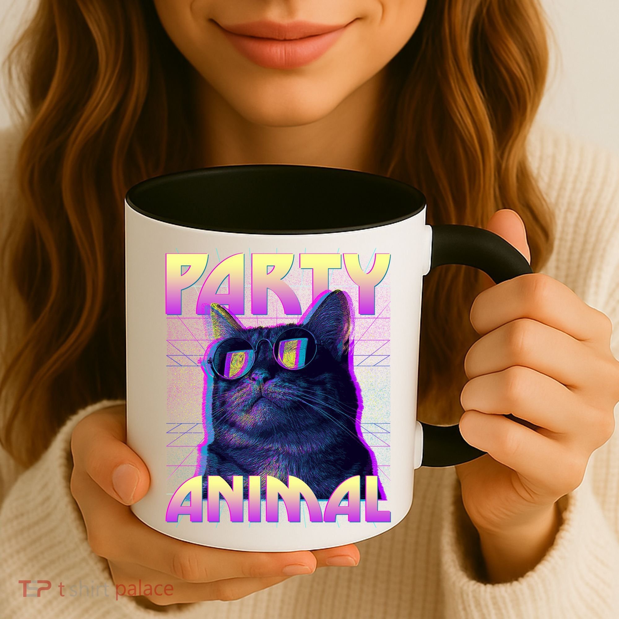 Funny Retro 80s Eighties Party Animal Cat Coffee Mug