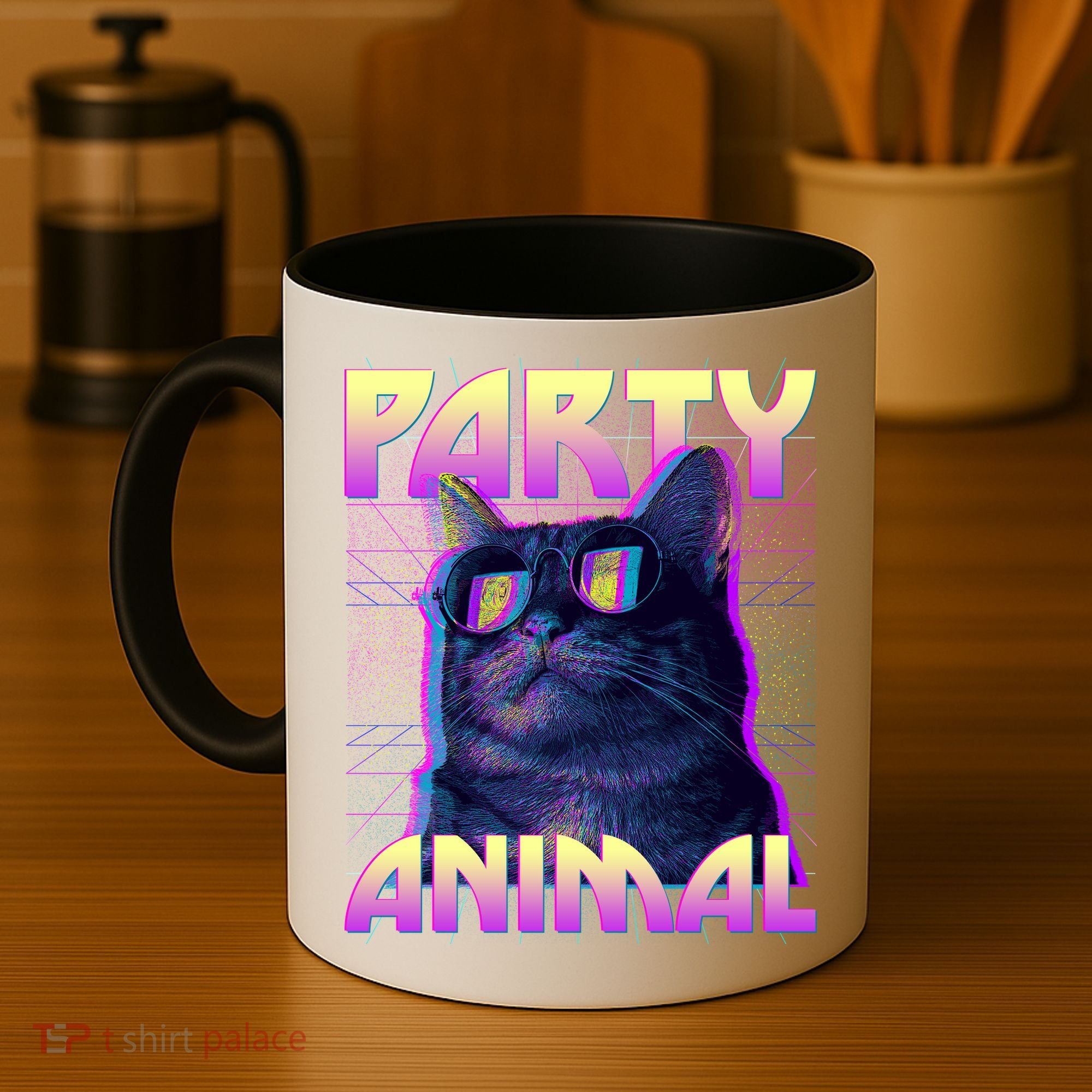 Funny Retro 80s Eighties Party Animal Cat Coffee Mug