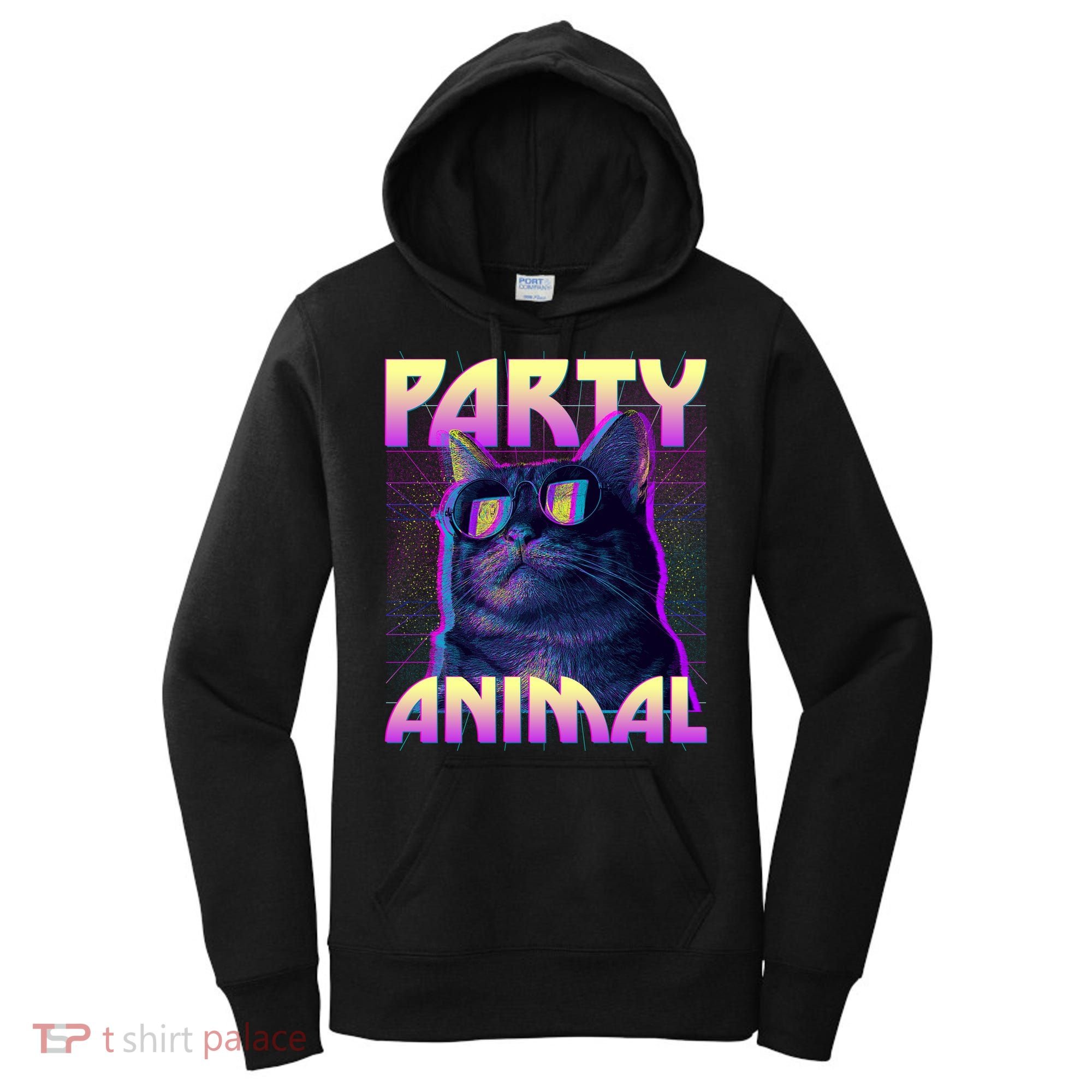 Funny Retro 80s Eighties Party Animal Cat Women's Hoodie