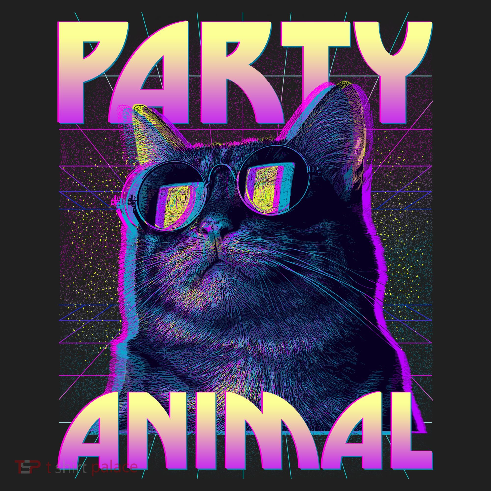 Funny Retro 80s Eighties Party Animal Cat Golf Towel