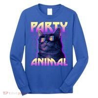 Funny Retro 80s Eighties Party Animal Cat Long Sleeve Shirt thumb 0