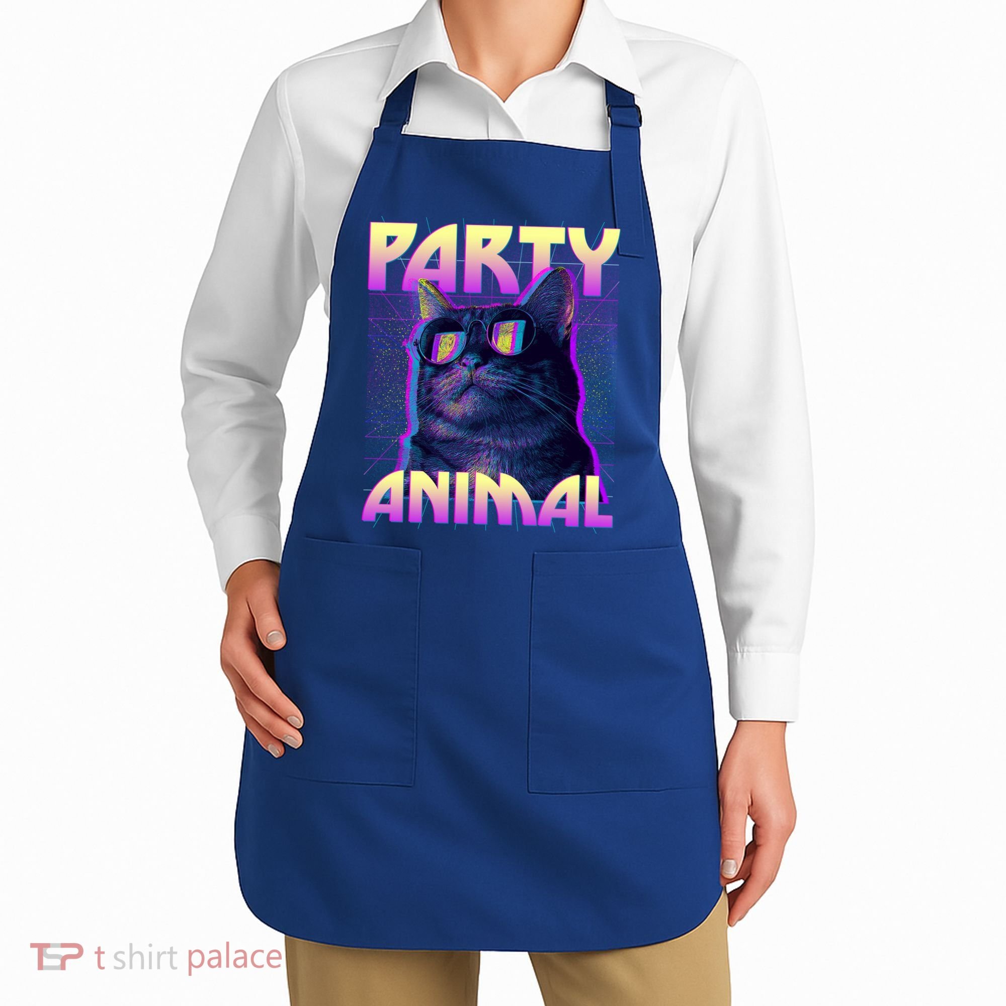 Funny Retro 80s Eighties Party Animal Cat Apron