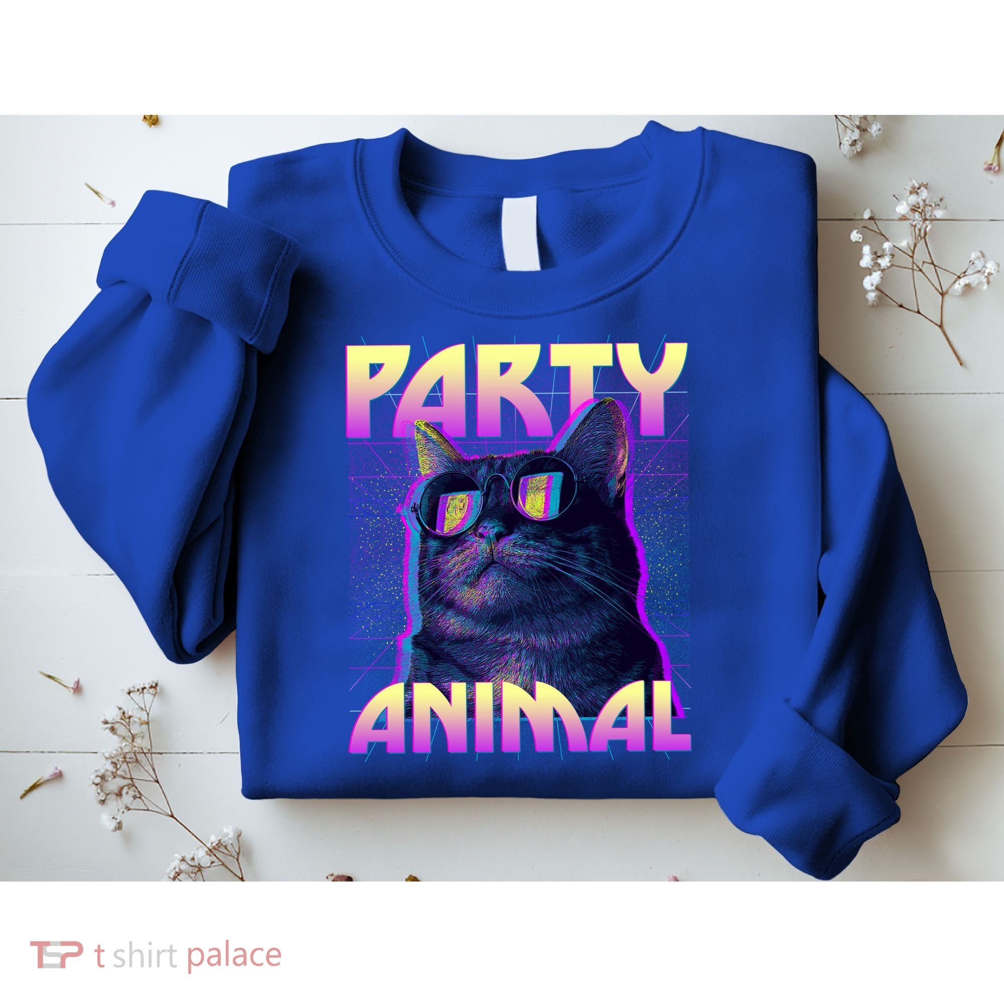 Funny Retro 80s Eighties Party Animal Cat Sweatshirt