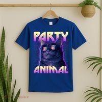 Funny Retro 80s Eighties Party Animal Cat T-Shirt thumb 2