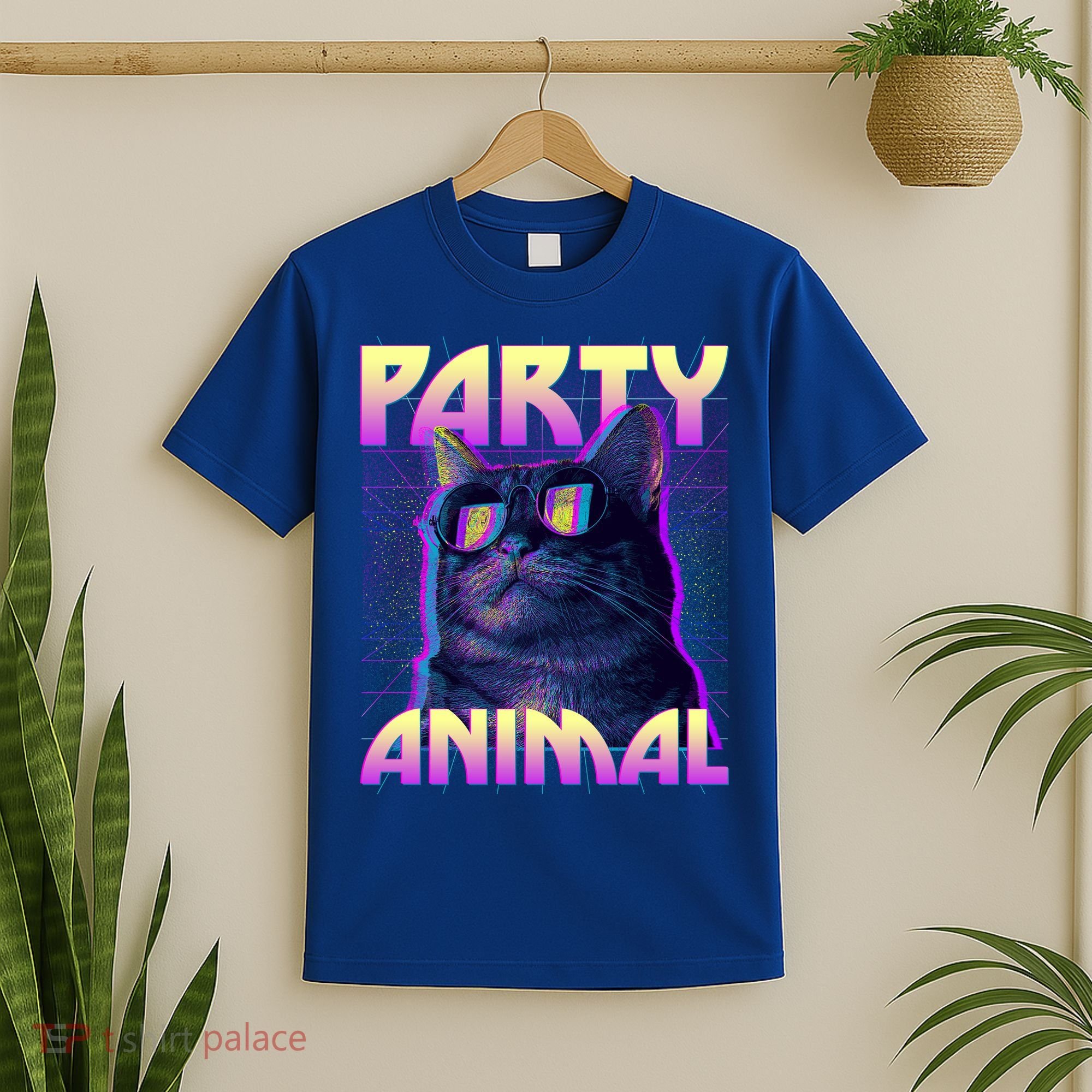 Funny Retro 80s Eighties Party Animal Cat T-Shirt