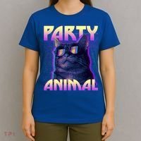 Funny Retro 80s Eighties Party Animal Cat T-Shirt thumb 4