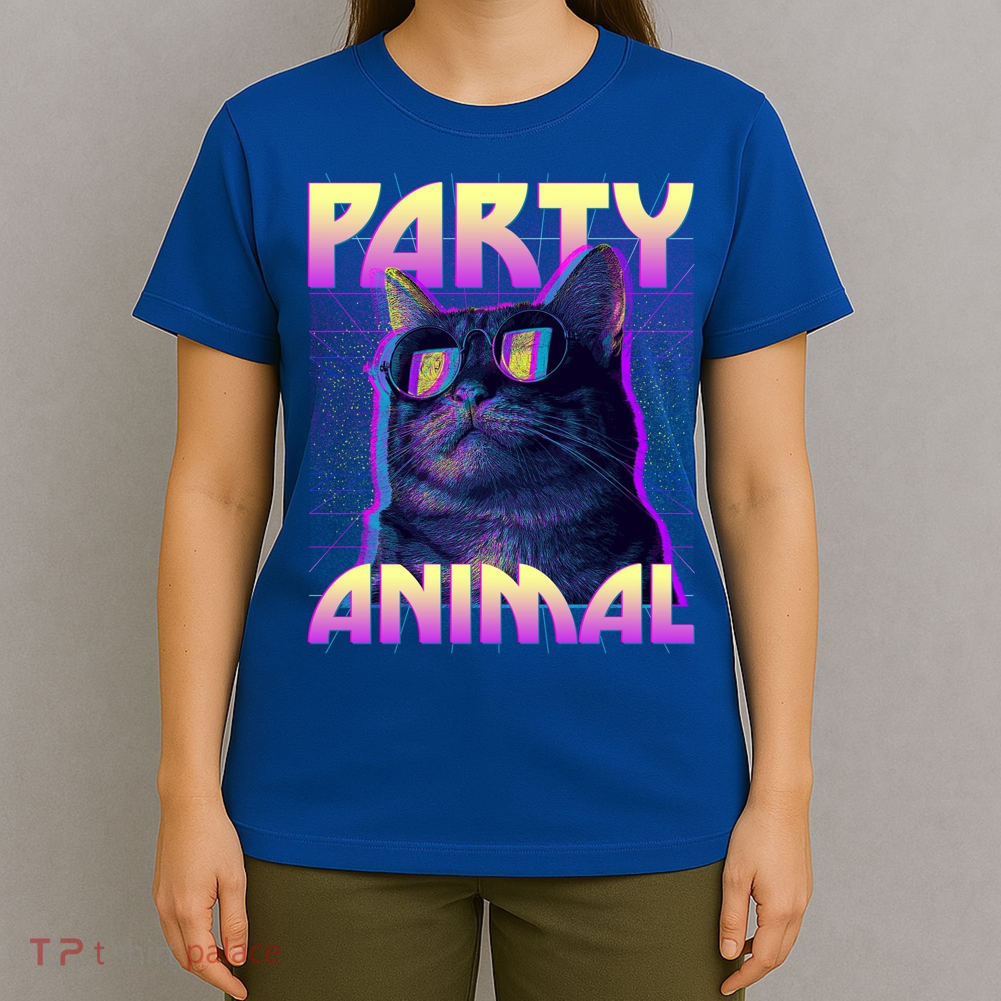 Funny Retro 80s Eighties Party Animal Cat T-Shirt