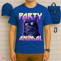 Funny Retro 80s Eighties Party Animal Cat T-Shirt thumb 6