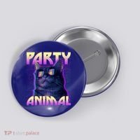 Funny Retro 80s Eighties Party Animal Cat Button thumb 0