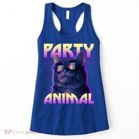 Funny Retro 80s Eighties Party Animal Cat Women's Tank Top thumb 0