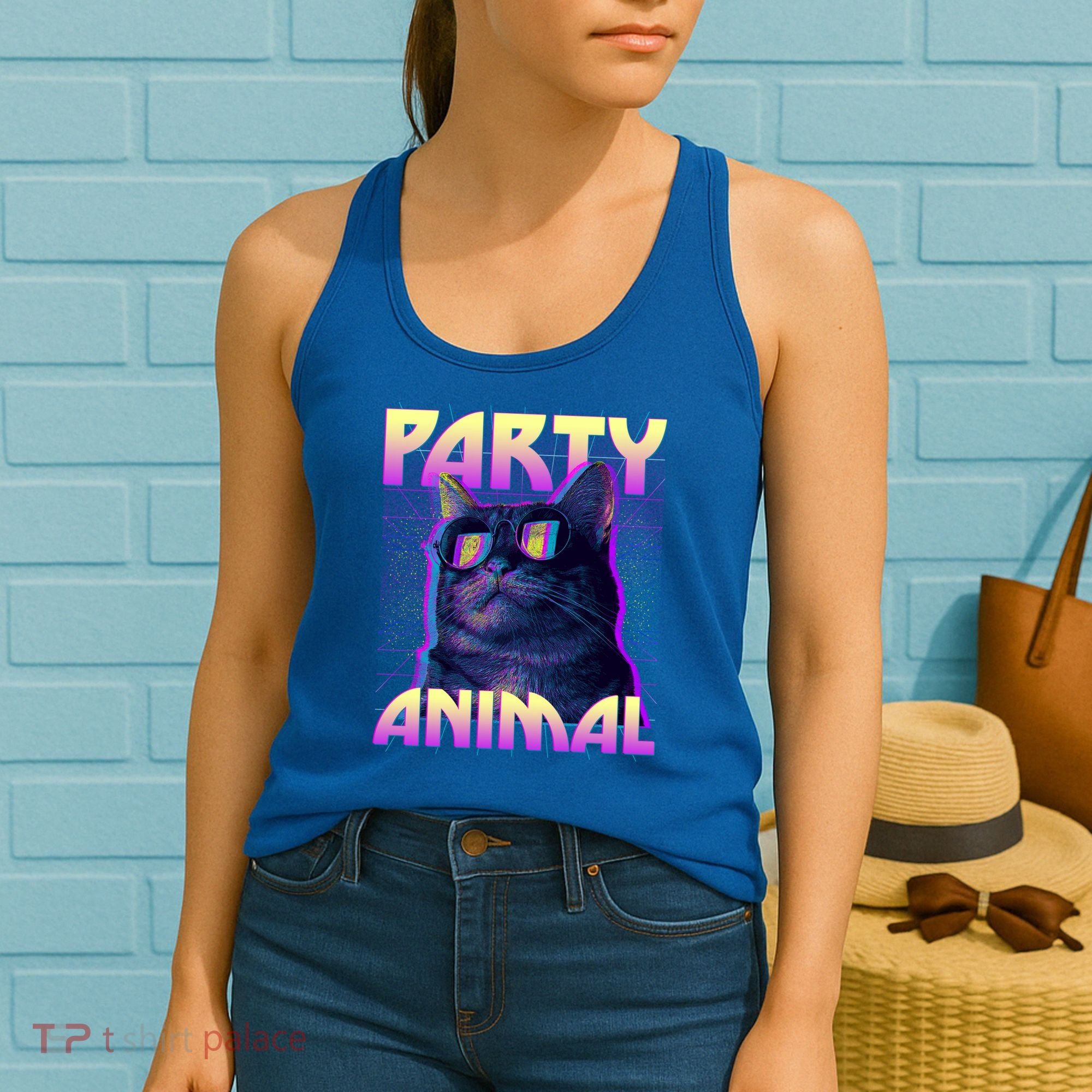 Funny Retro 80s Eighties Party Animal Cat Women's Tank Top