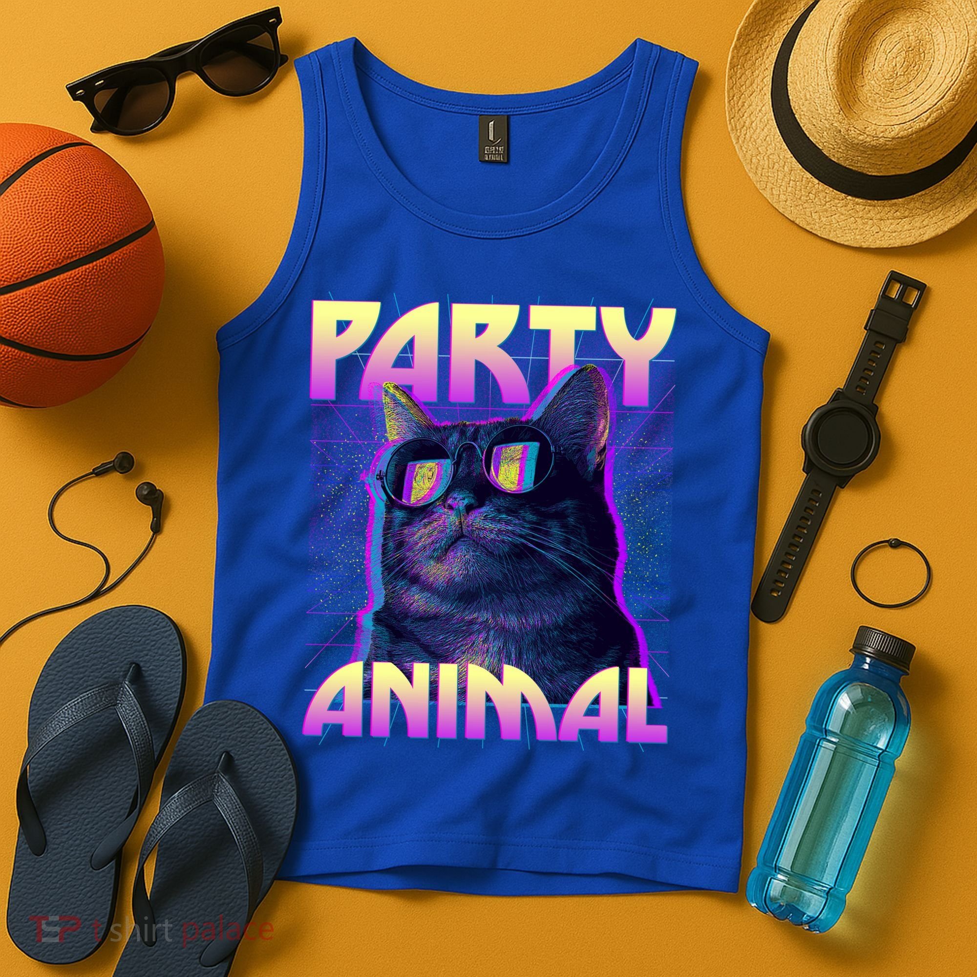 Funny Retro 80s Eighties Party Animal Cat Tank Top