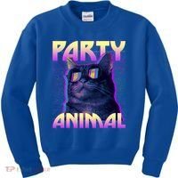 Funny Retro 80s Eighties Party Animal Cat Kids Sweatshirt thumb 0