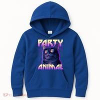 Funny Retro 80s Eighties Party Animal Cat Kids Hoodie thumb 0