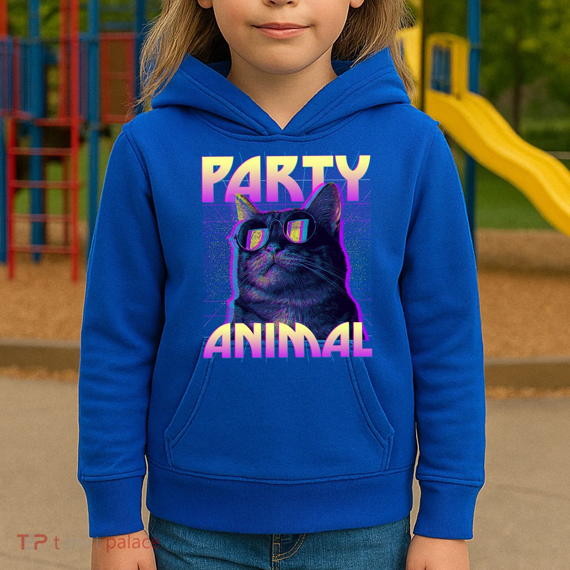 Funny Retro 80s Eighties Party Animal Cat Kids Hoodie