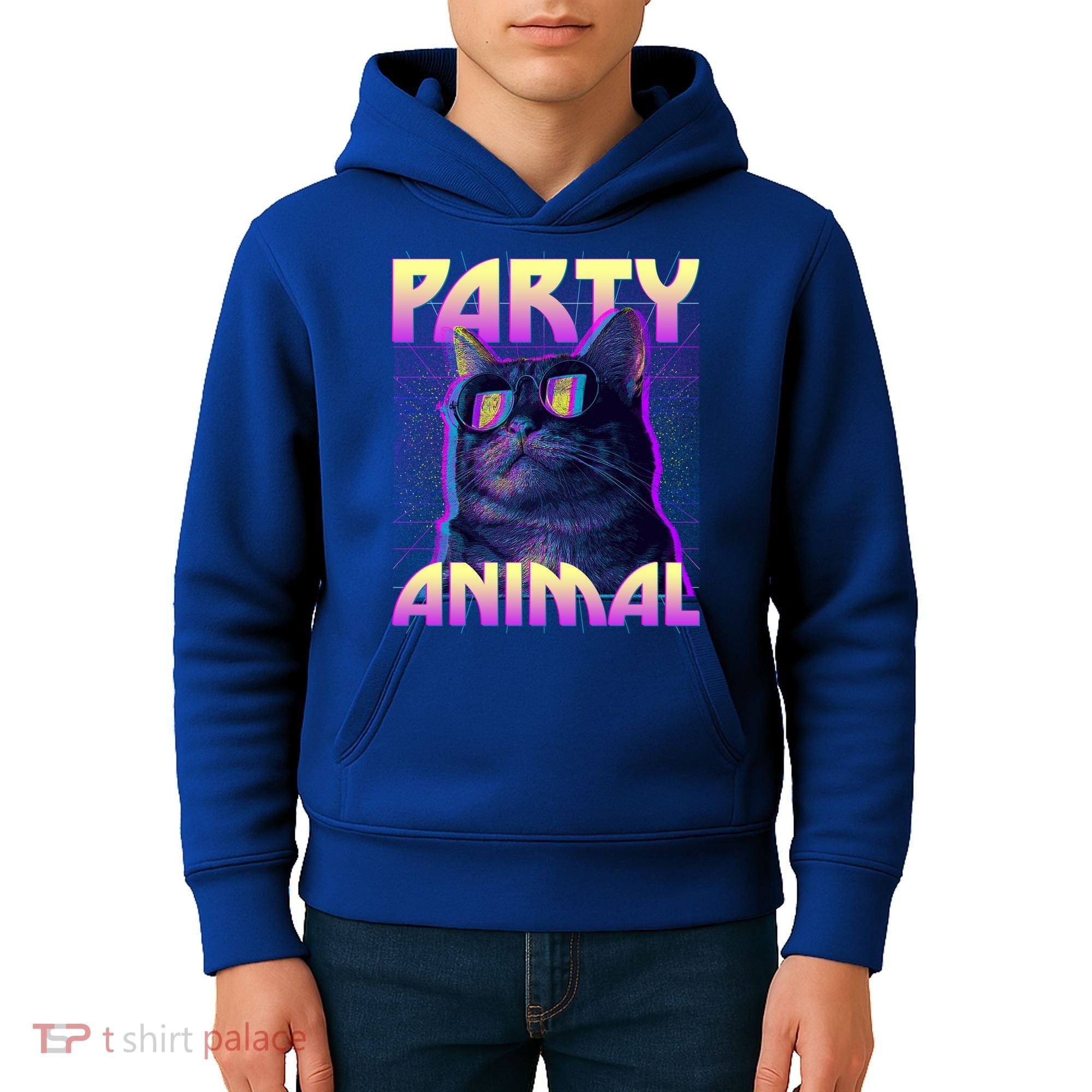 Funny Retro 80s Eighties Party Animal Cat Kids Hoodie