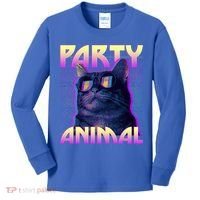 Funny Retro 80s Eighties Party Animal Cat Kids Long Sleeve Shirt thumb 0