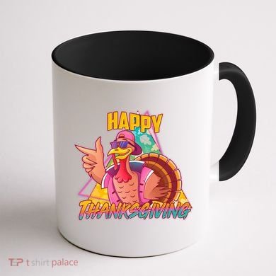Funny Retro 80s 90s Thanksgiving Turkey Coffee Mug back