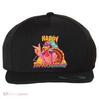 Funny Retro 80s 90s Thanksgiving Turkey Wool Snapback Cap thumb 0