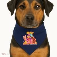 Funny Retro 80s 90s Thanksgiving Turkey USA-Made Doggie Bandana thumb 1