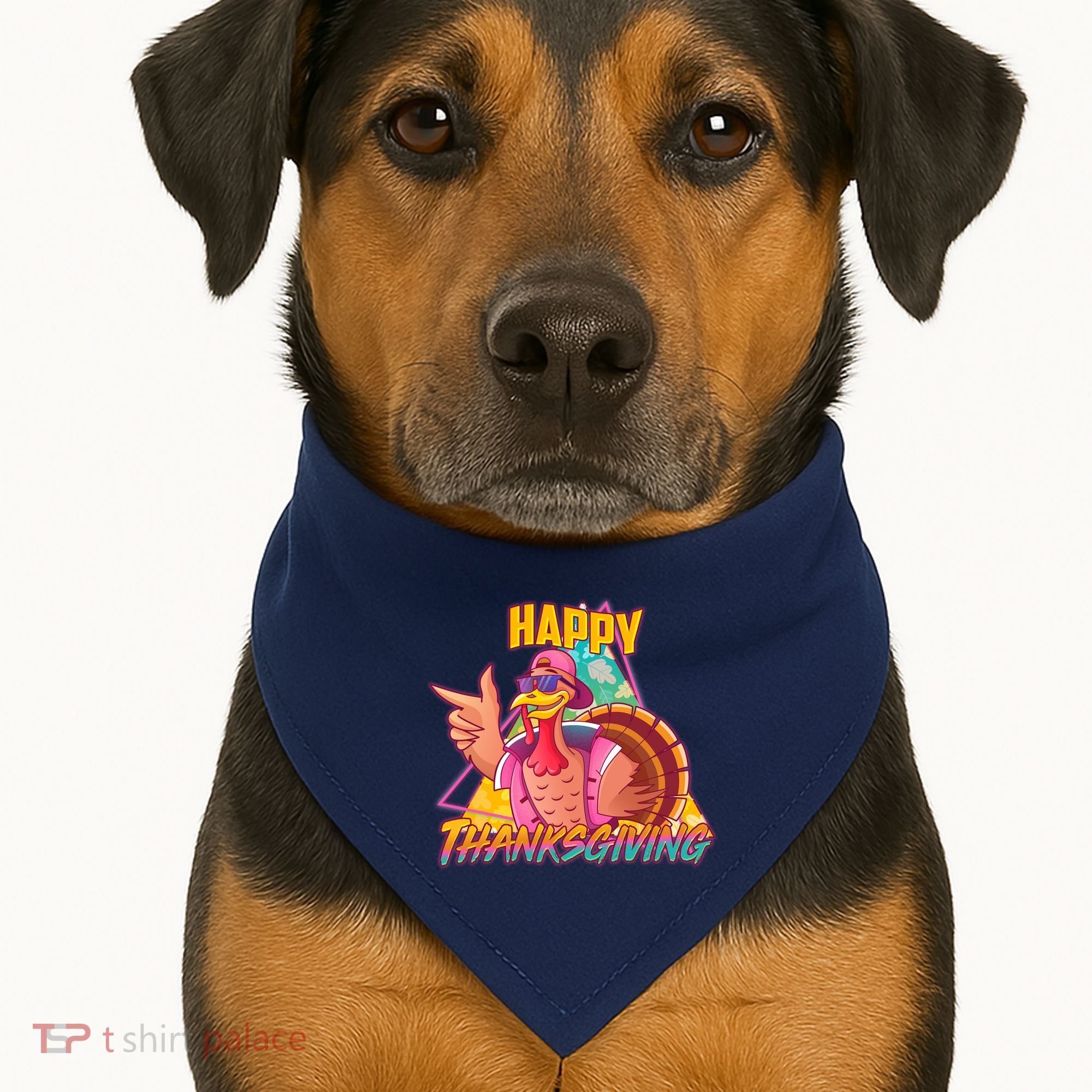 Funny Retro 80s 90s Thanksgiving Turkey USA-Made Doggie Bandana