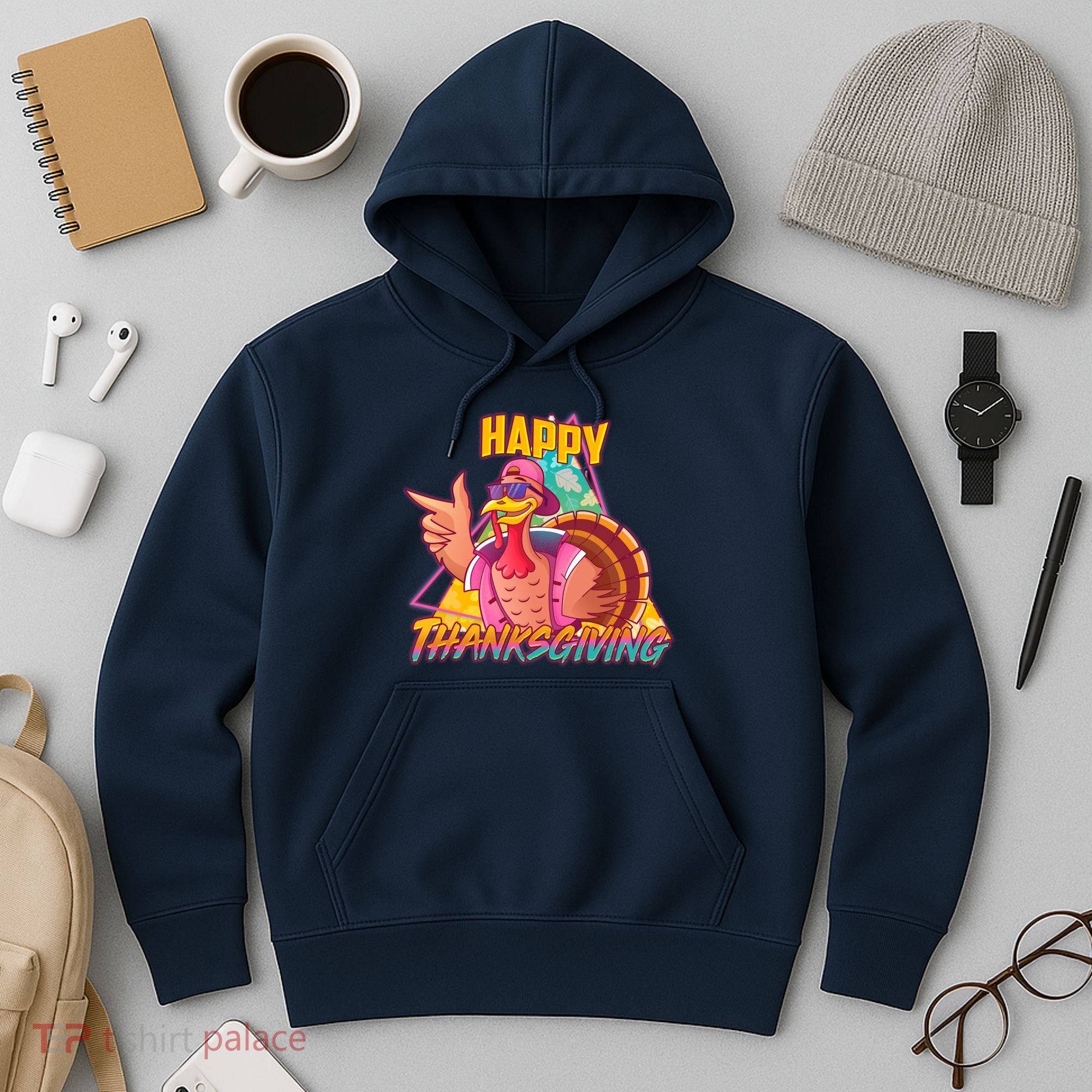 Funny Retro 80s 90s Thanksgiving Turkey Hoodie