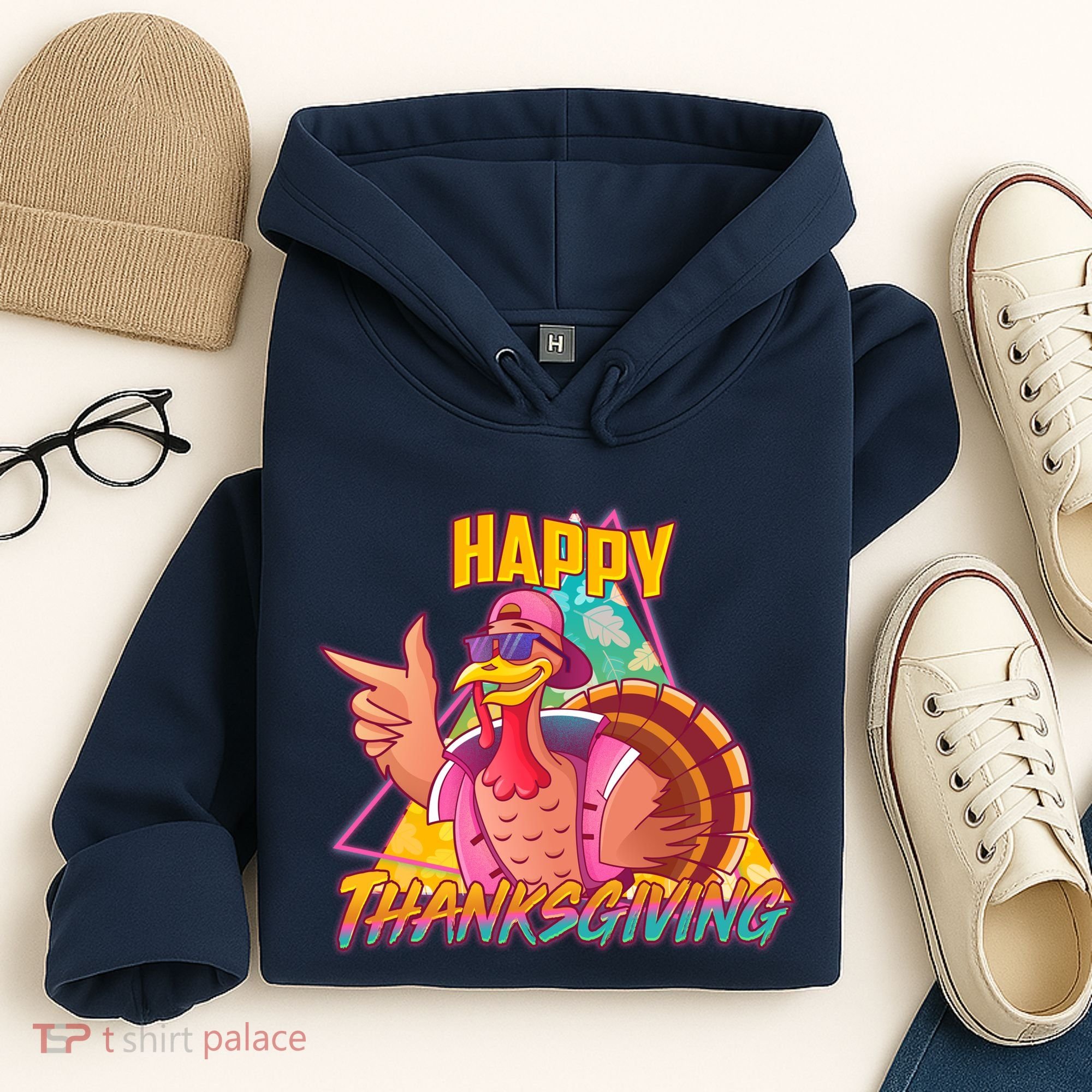 Funny Retro 80s 90s Thanksgiving Turkey Hoodie