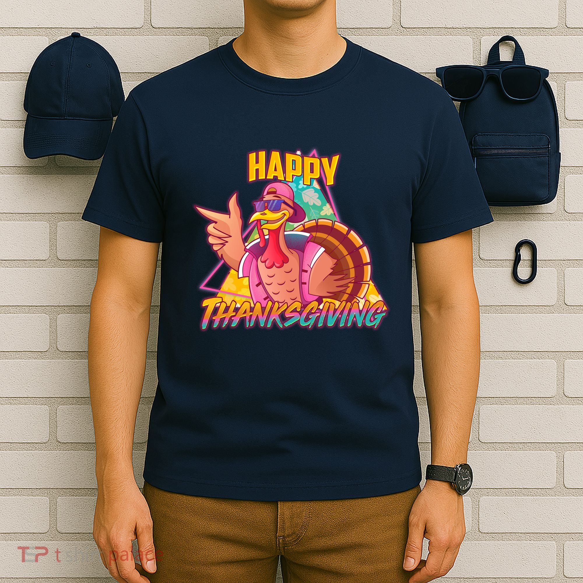 Funny Retro 80s 90s Thanksgiving Turkey T-Shirt