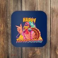 Funny Retro 80s 90s Thanksgiving Turkey Coaster thumb 0