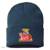 Funny Retro 80s 90s Thanksgiving Turkey Sustainable Knit Beanie thumb 0