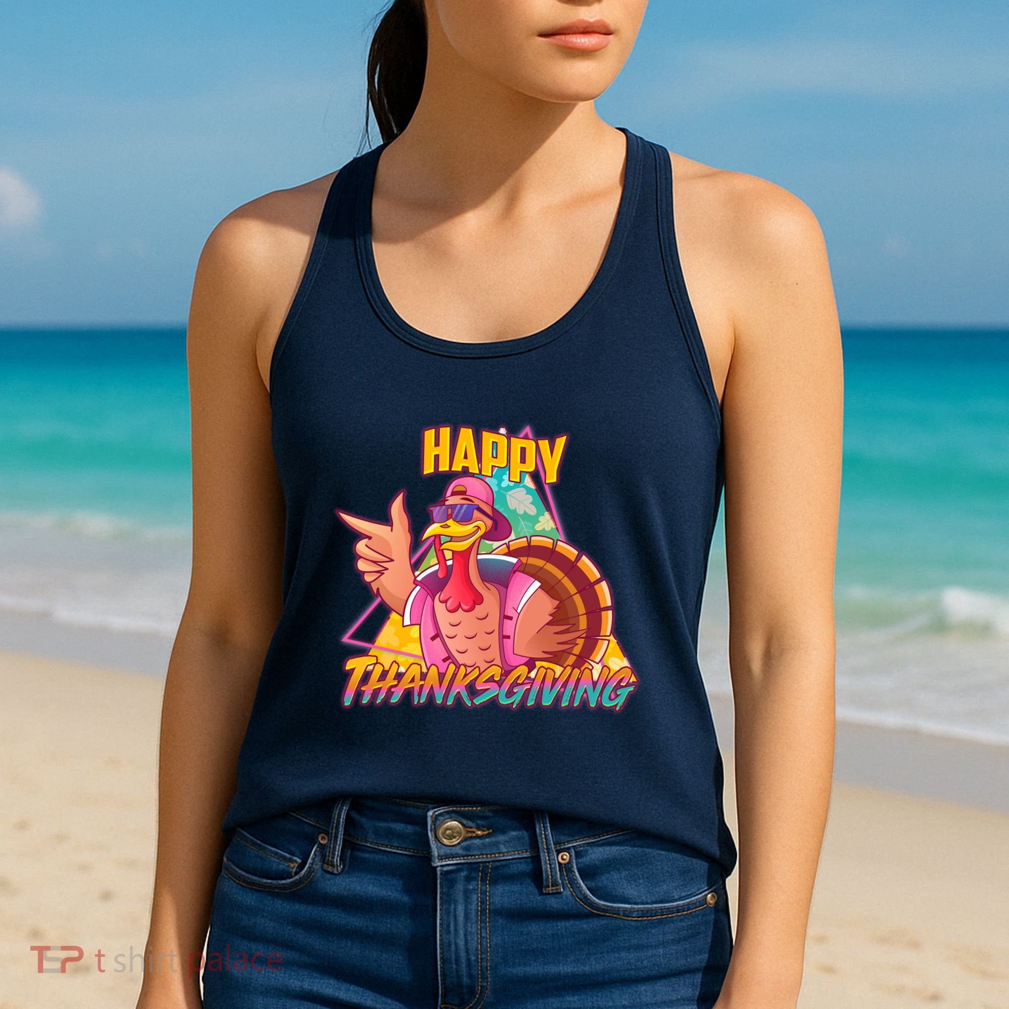 Funny Retro 80s 90s Thanksgiving Turkey Women's Tank Top