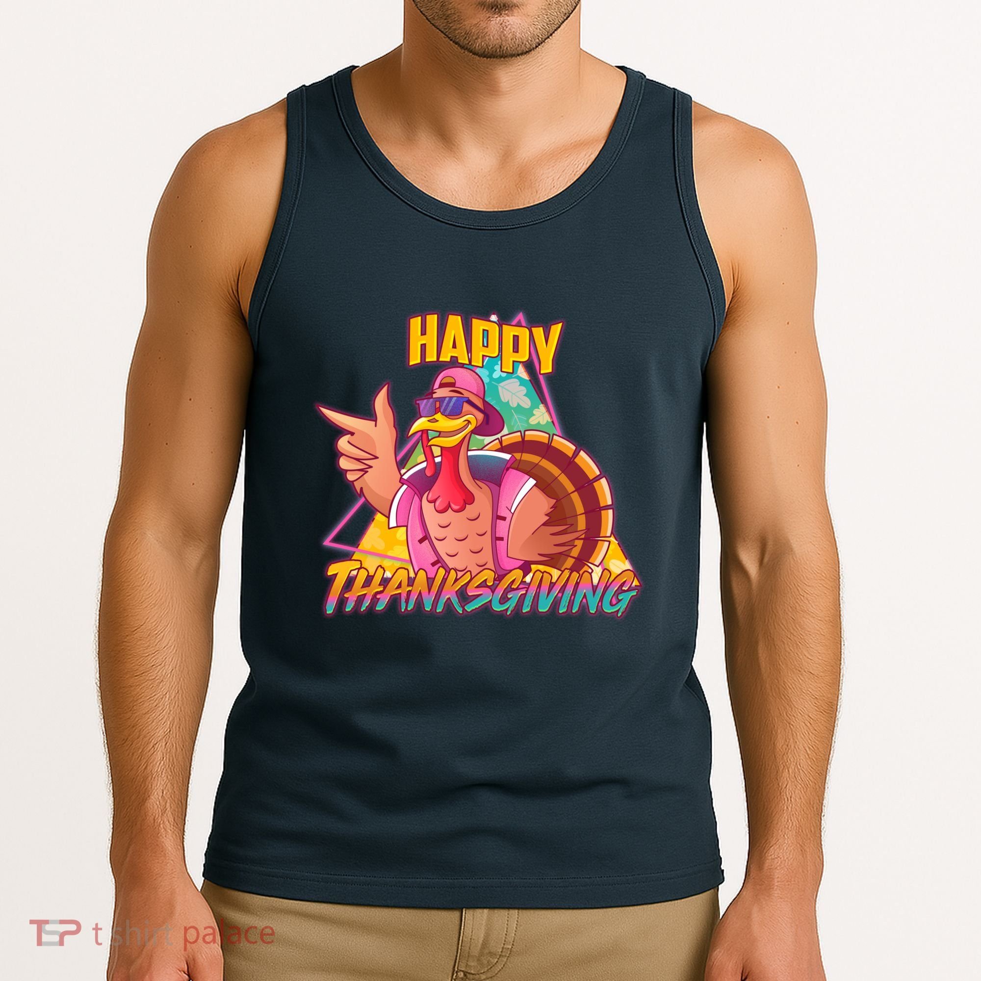 Funny Retro 80s 90s Thanksgiving Turkey Tank Top