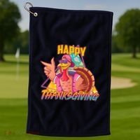 Funny Retro 80s 90s Thanksgiving Turkey Golf Towel thumb 1