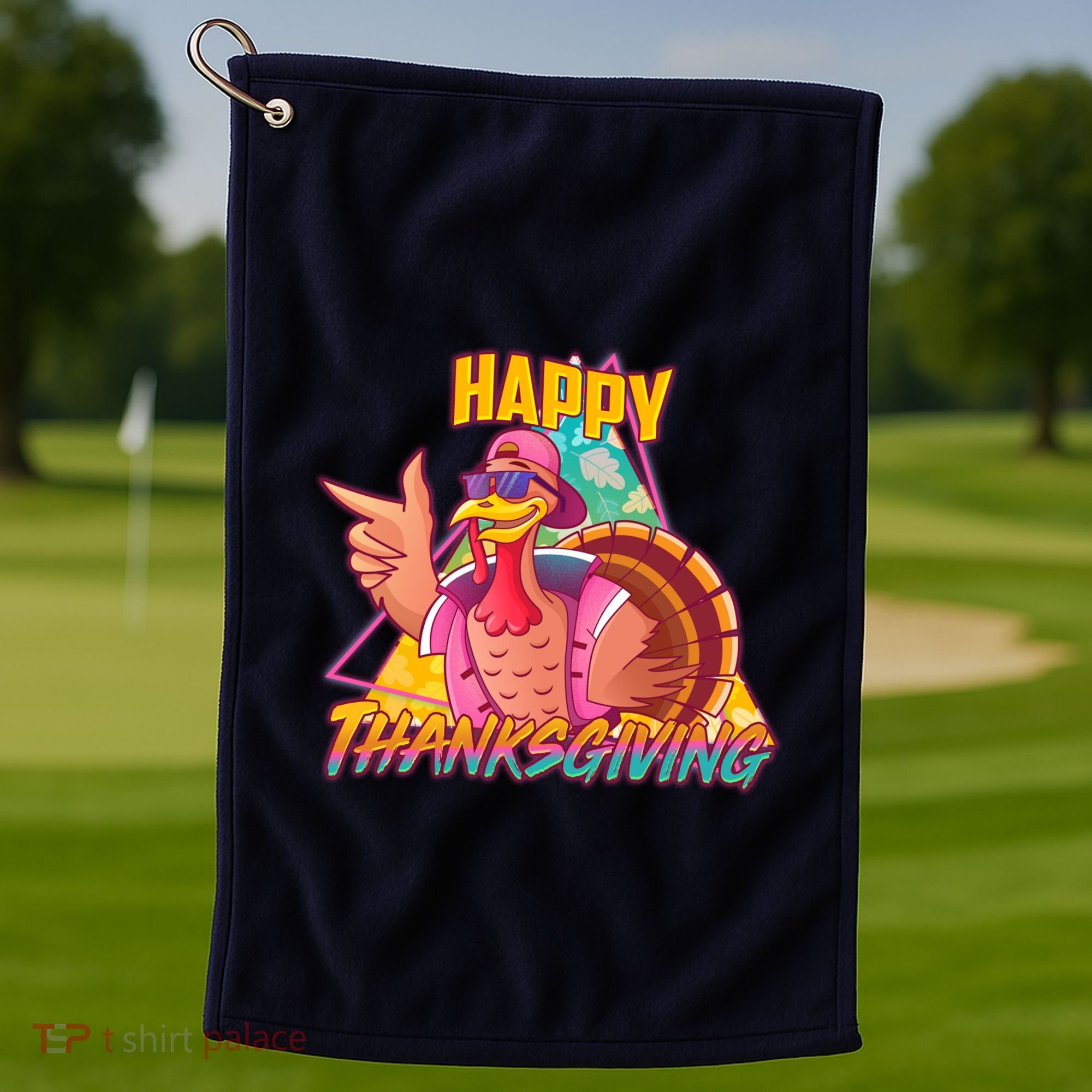 Funny Retro 80s 90s Thanksgiving Turkey Golf Towel
