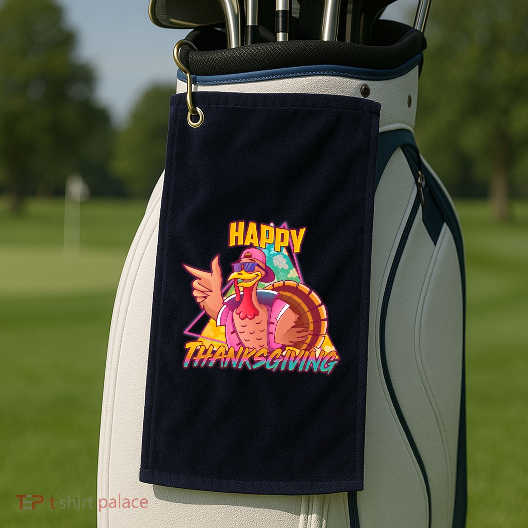 Funny Retro 80s 90s Thanksgiving Turkey Golf Towel