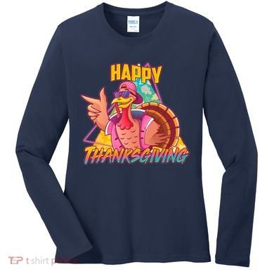 Funny Retro 80s 90s Thanksgiving Turkey Women's Long Sleeve Shirt