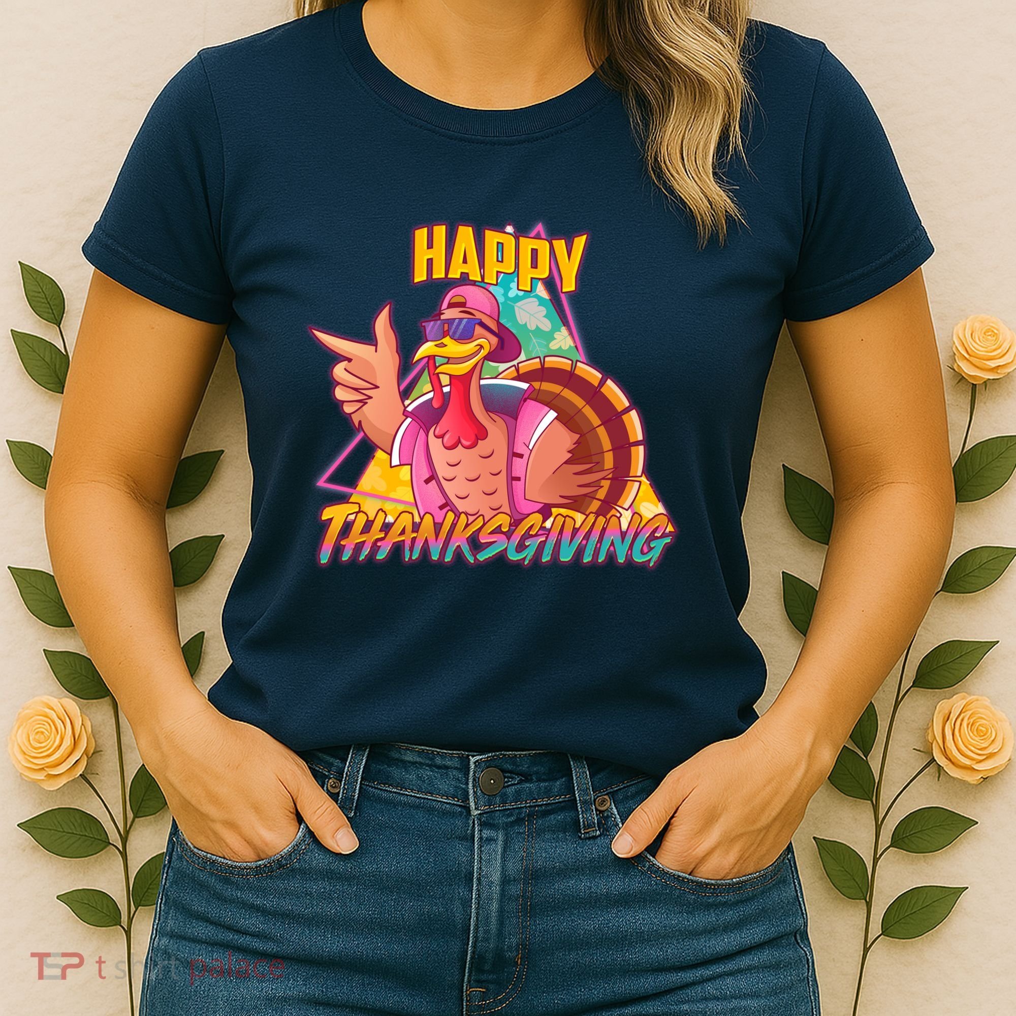 Funny Retro 80s 90s Thanksgiving Turkey Women's T-Shirt