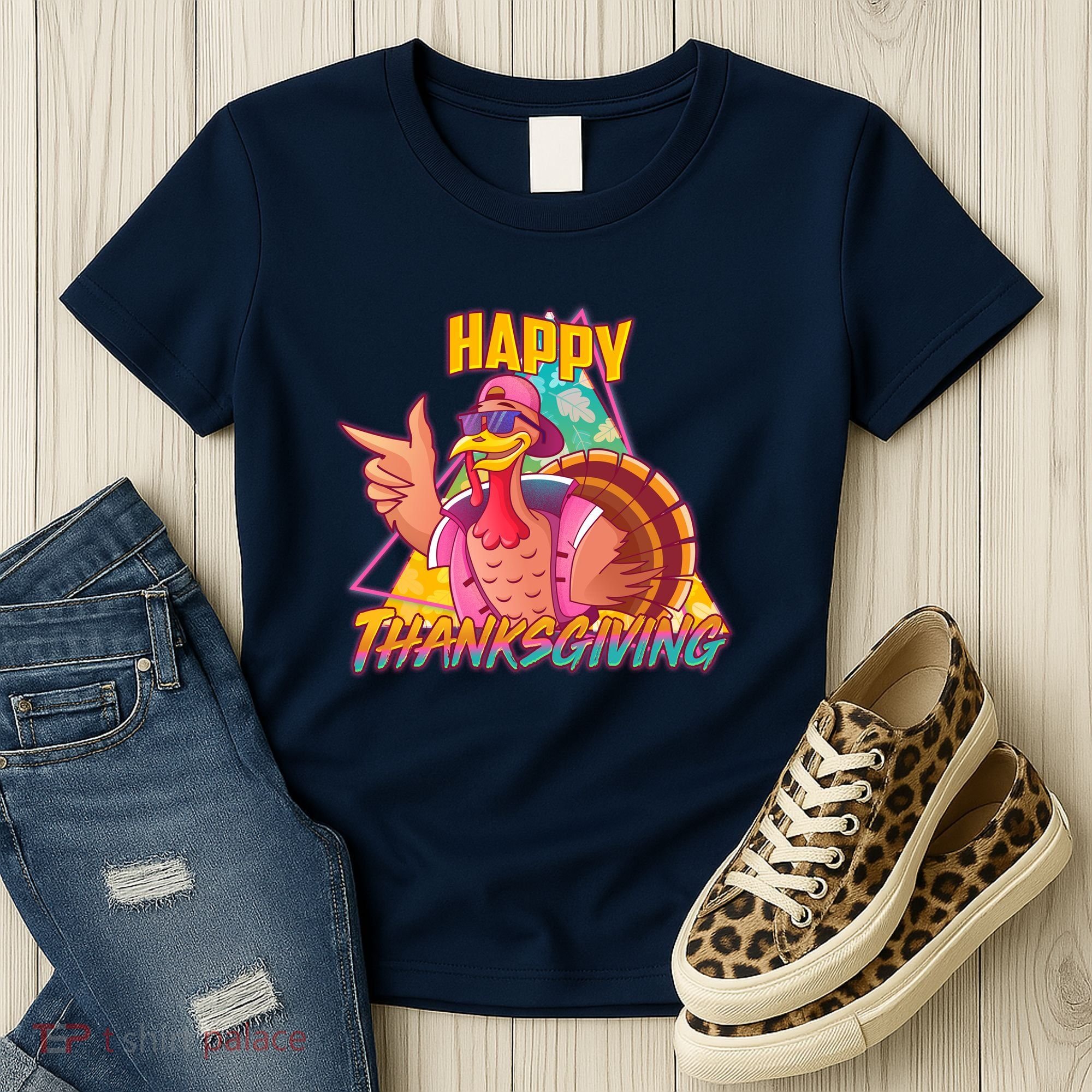 Funny Retro 80s 90s Thanksgiving Turkey Women's T-Shirt