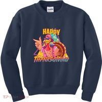 Funny Retro 80s 90s Thanksgiving Turkey Kids Sweatshirt thumb 0