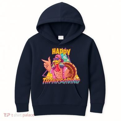 Funny Retro 80s 90s Thanksgiving Turkey Kids Hoodie