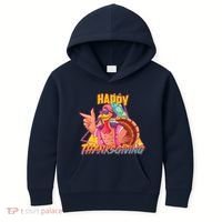 Funny Retro 80s 90s Thanksgiving Turkey Kids Hoodie thumb 0