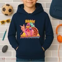 Funny Retro 80s 90s Thanksgiving Turkey Kids Hoodie thumb 2