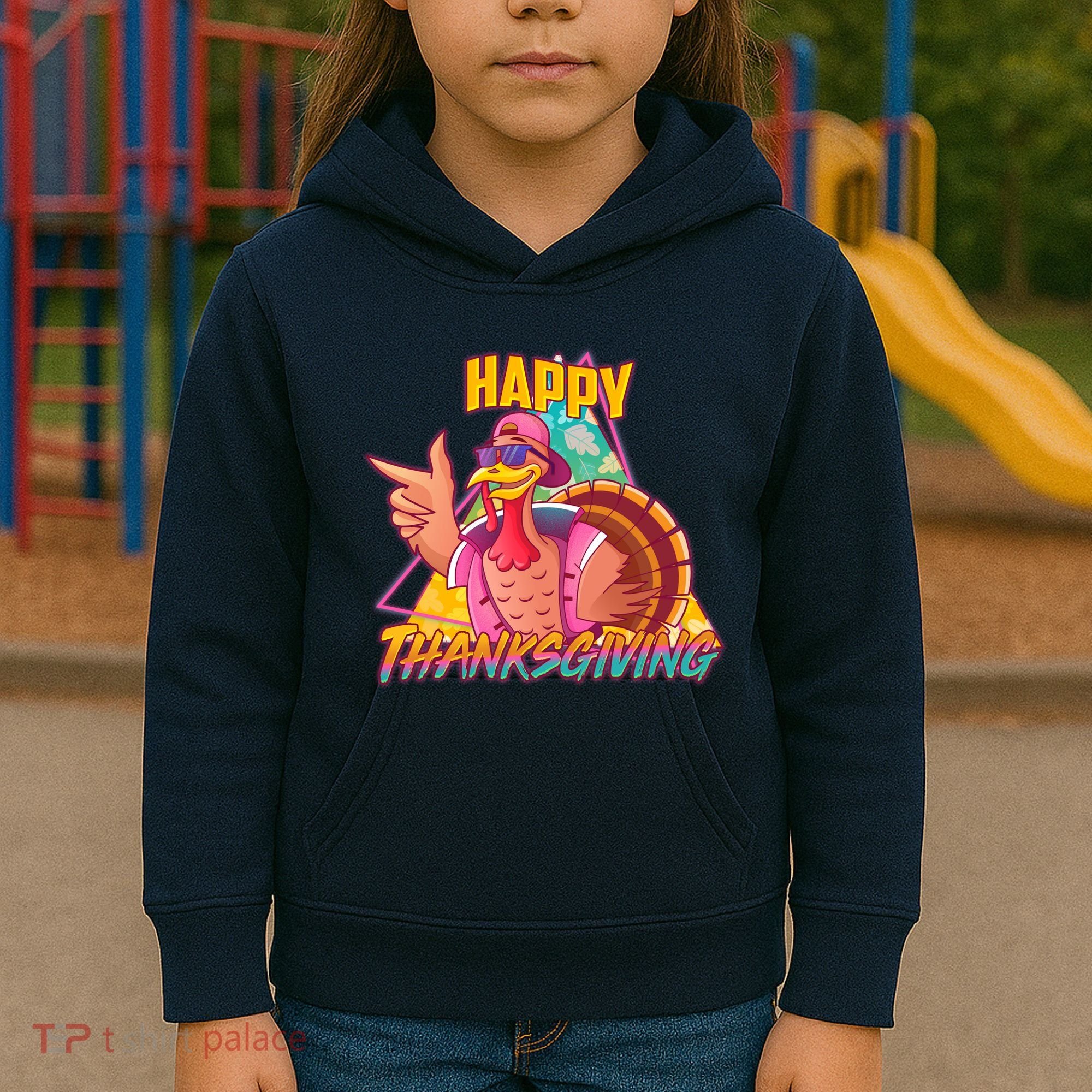 Funny Retro 80s 90s Thanksgiving Turkey Kids Hoodie