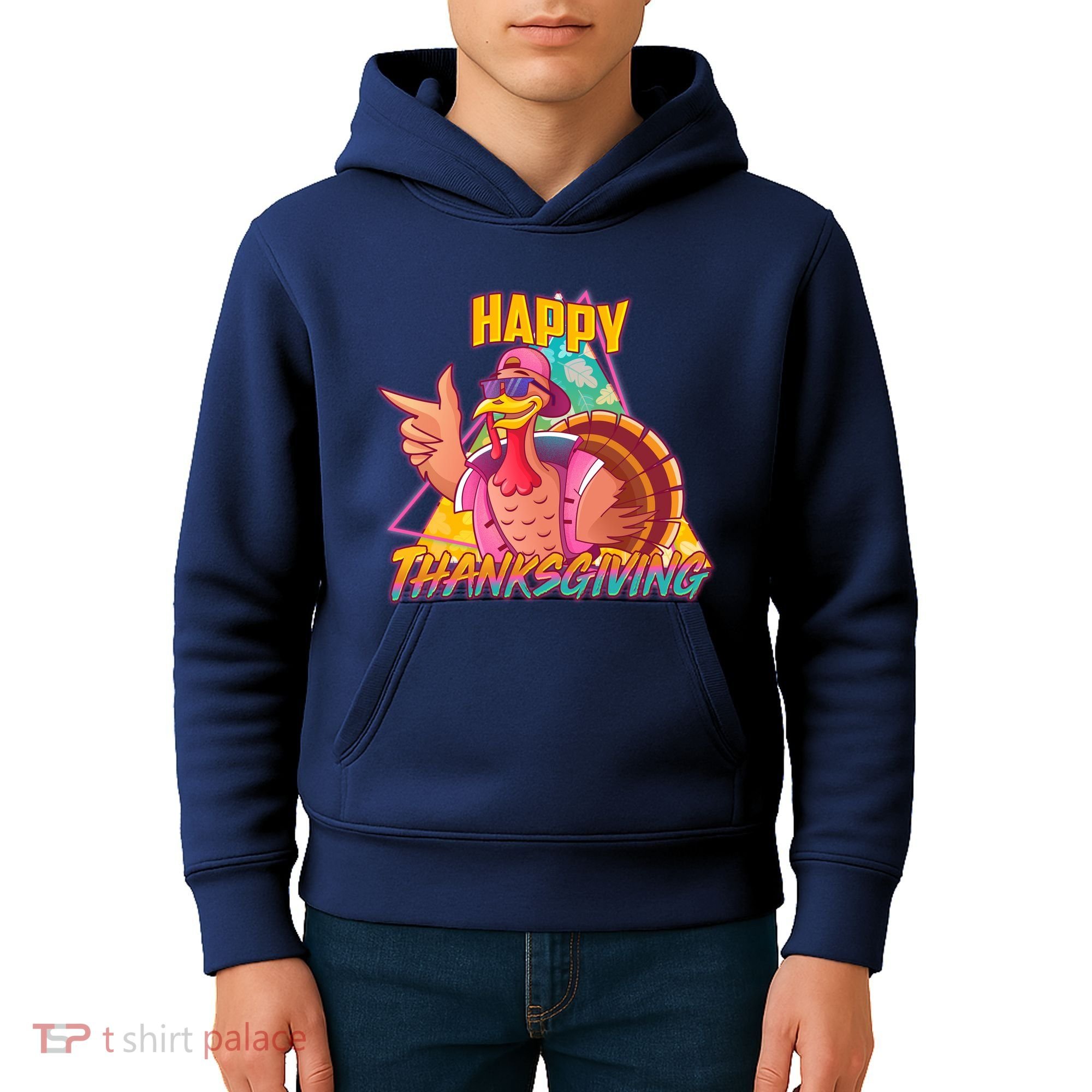 Funny Retro 80s 90s Thanksgiving Turkey Kids Hoodie