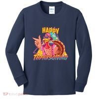 Funny Retro 80s 90s Thanksgiving Turkey Kids Long Sleeve Shirt thumb 0